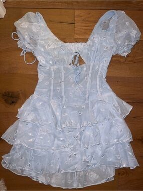 Lucy in the Sky Light Blue Ruffled Mini Dress